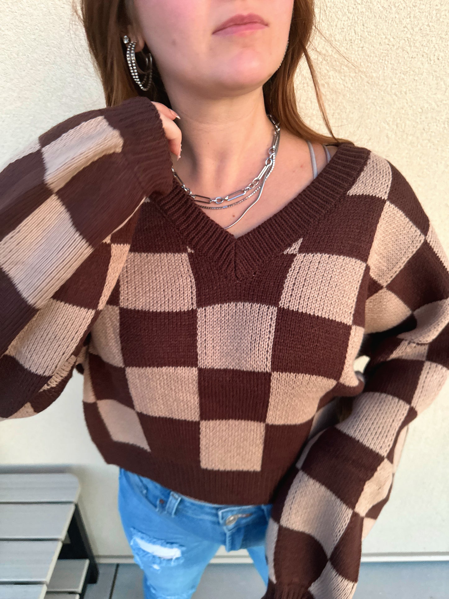 Check On Me Checkered Sweater (Brown)