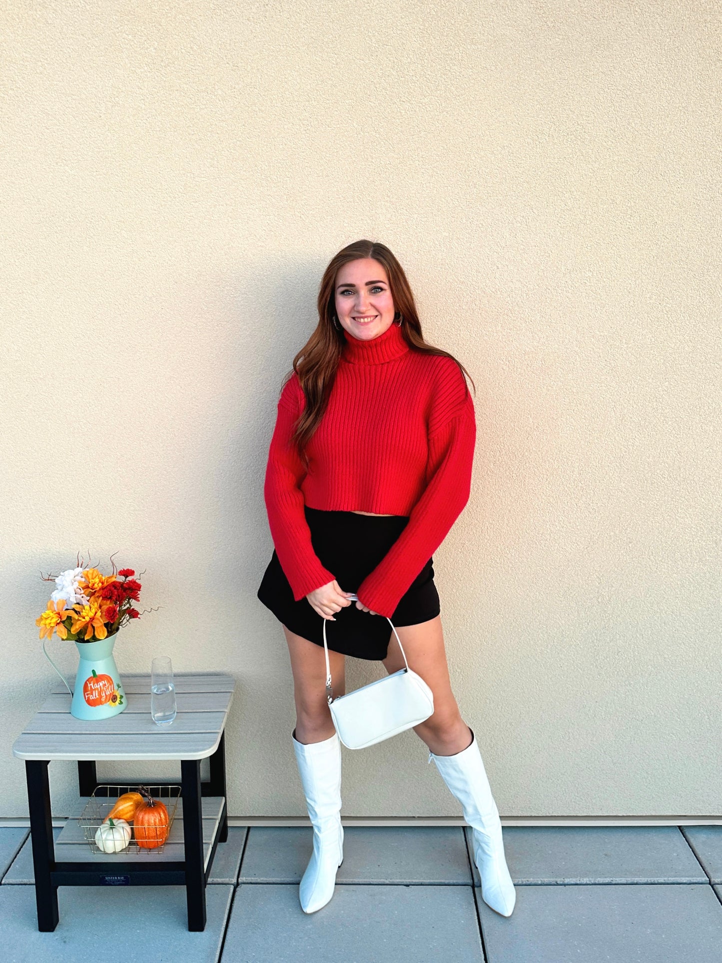 Ruby Cropped Turtleneck Sweater (Red)