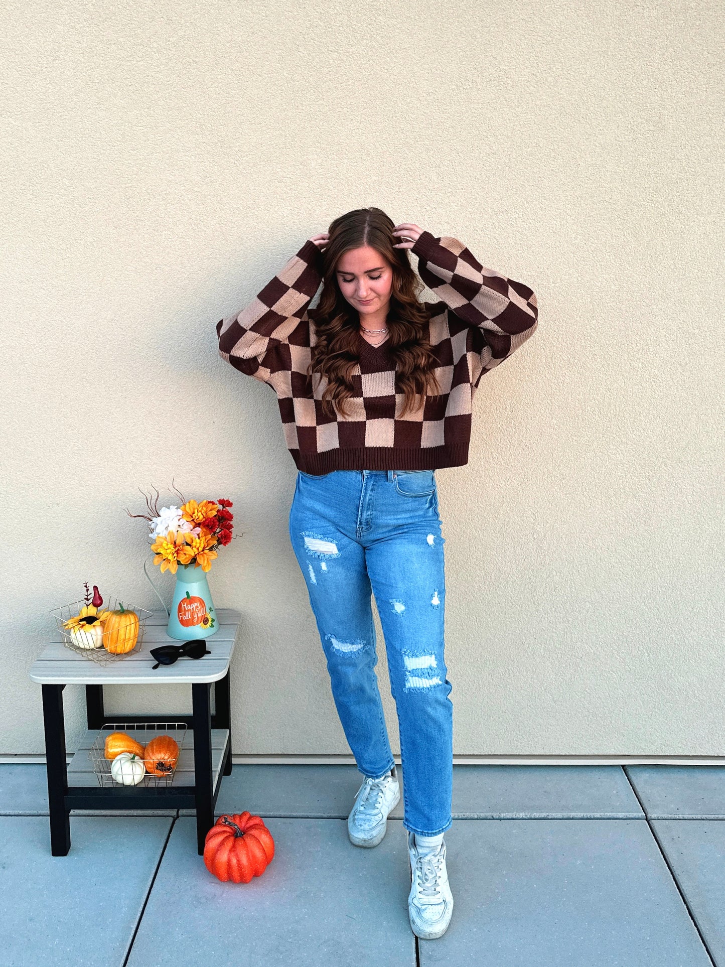 Check On Me Checkered Sweater (Brown)