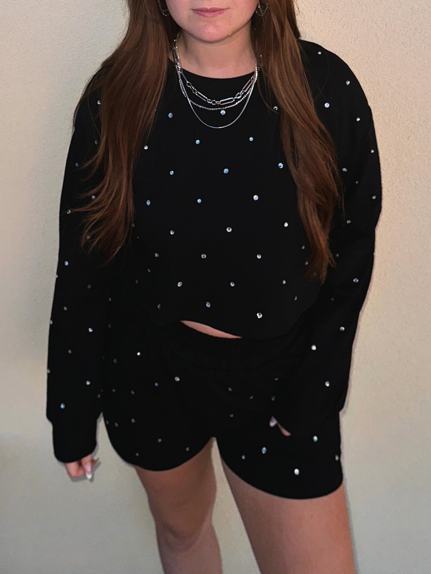 Leave Me Alone Rhinestone Embellished Lounge Set (Black)