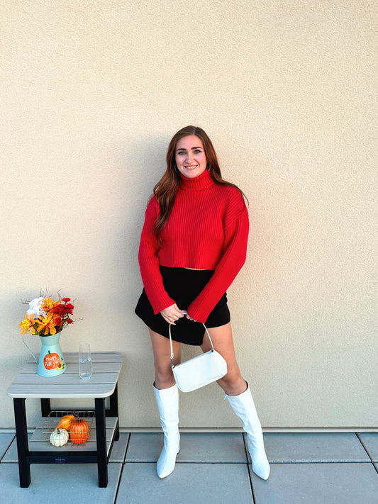 Ruby Cropped Turtleneck Sweater (Red)