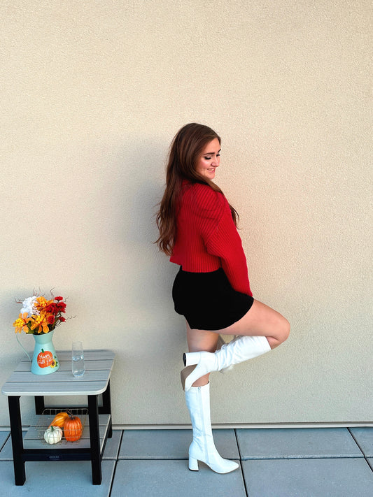Ruby Cropped Turtleneck Sweater (Red)