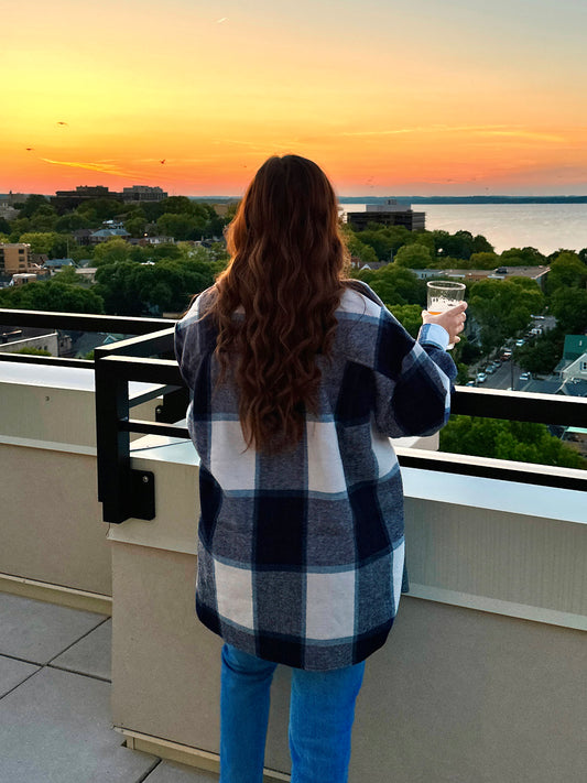 Kayla Oversized Plaid Shacket (Blue)