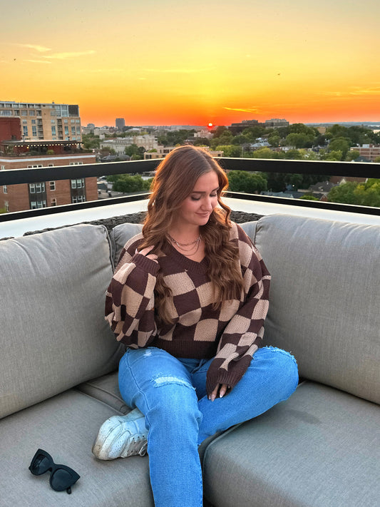 Check On Me Checkered Sweater (Brown)