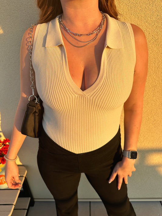 Keely Knit Polo Tank (Cream)