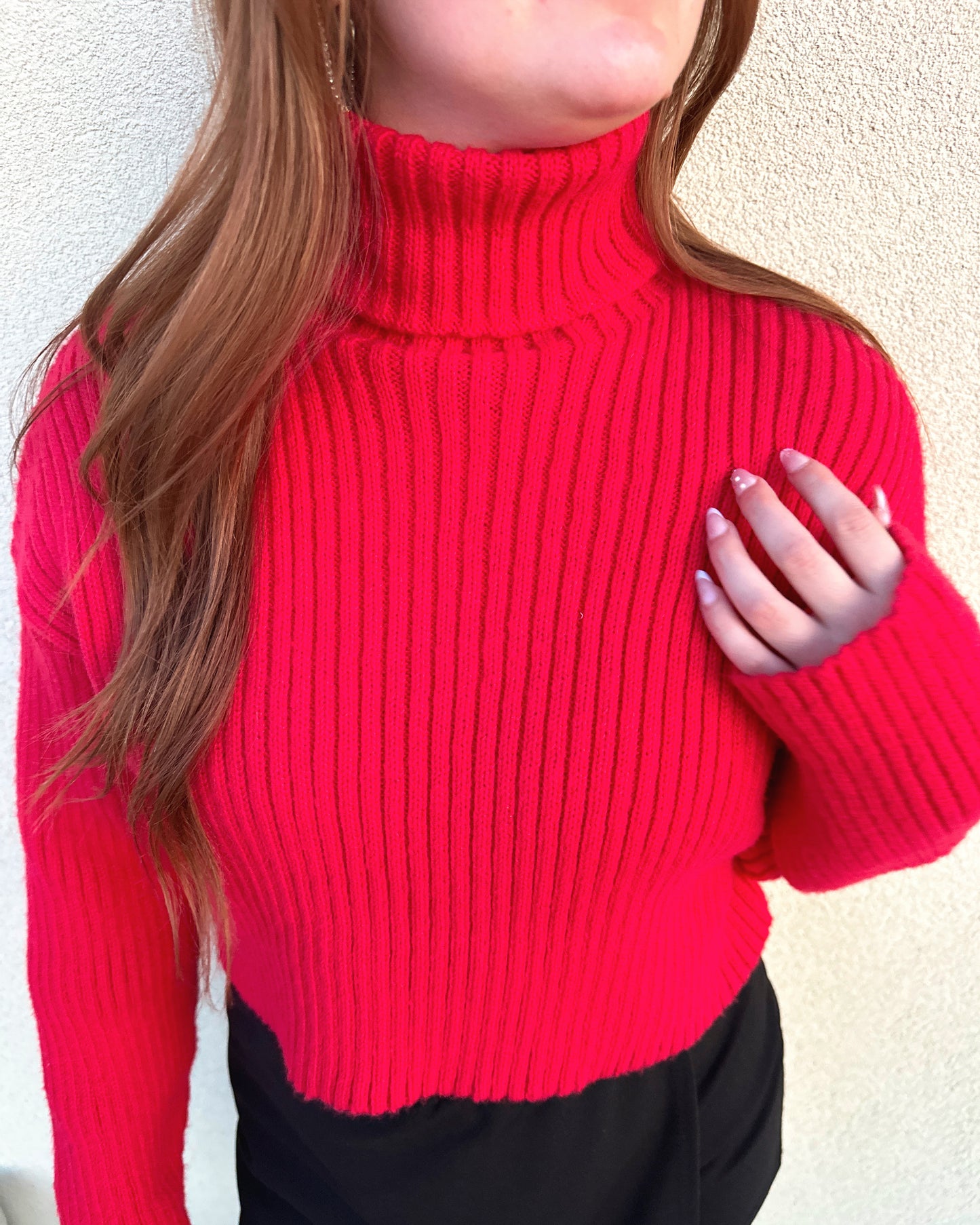 Ruby Cropped Turtleneck Sweater (Red)