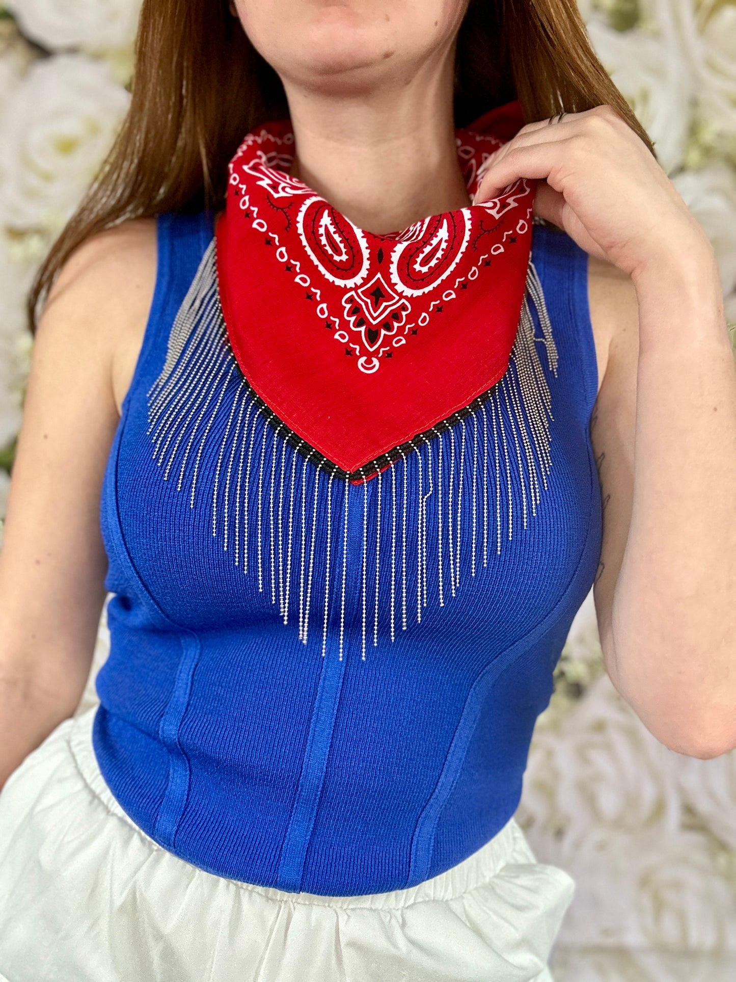 Howdy Partner Chain Fringe Bandana (Red)