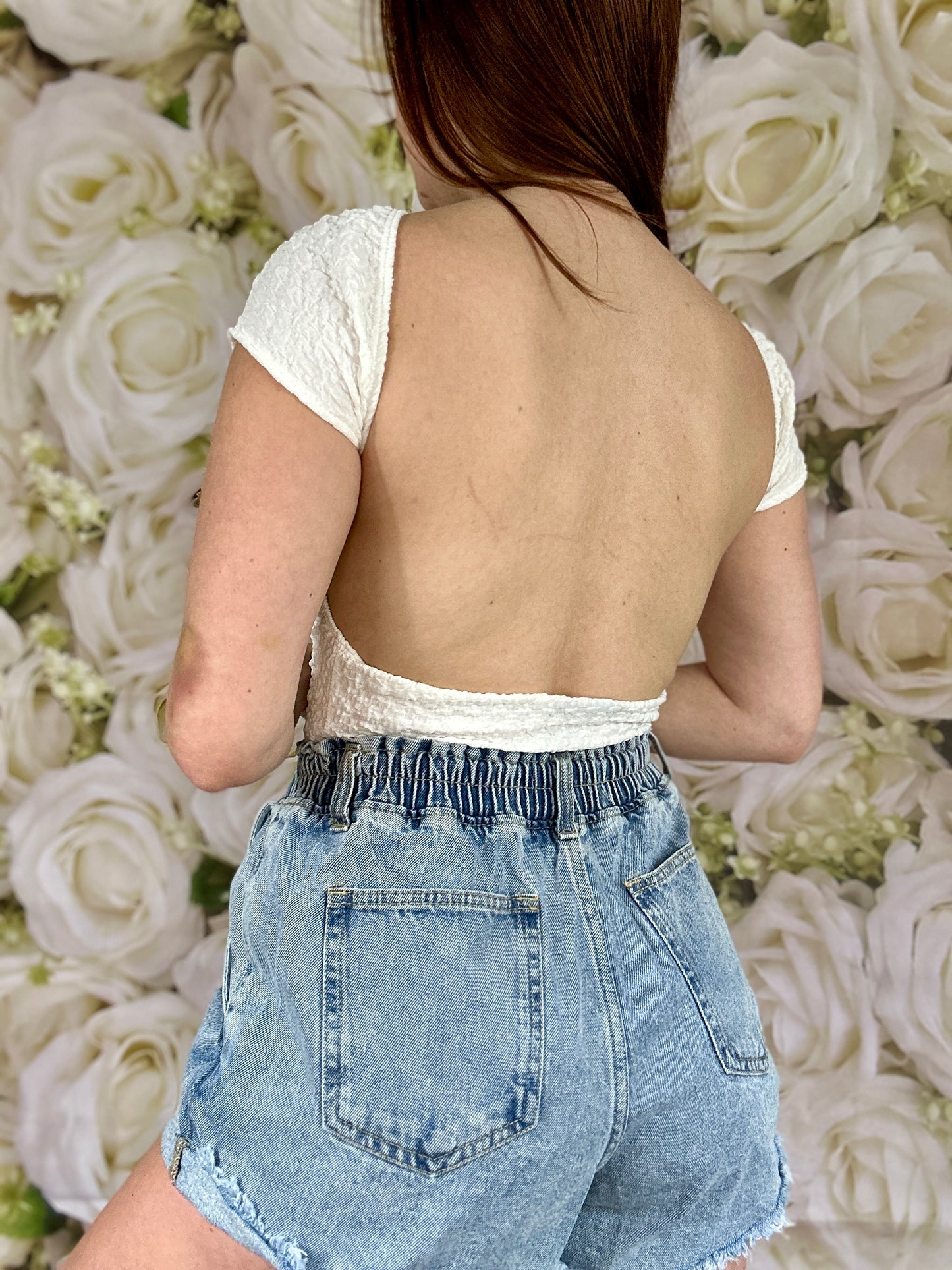 Benni Open Back Bubble Knit Top (White)