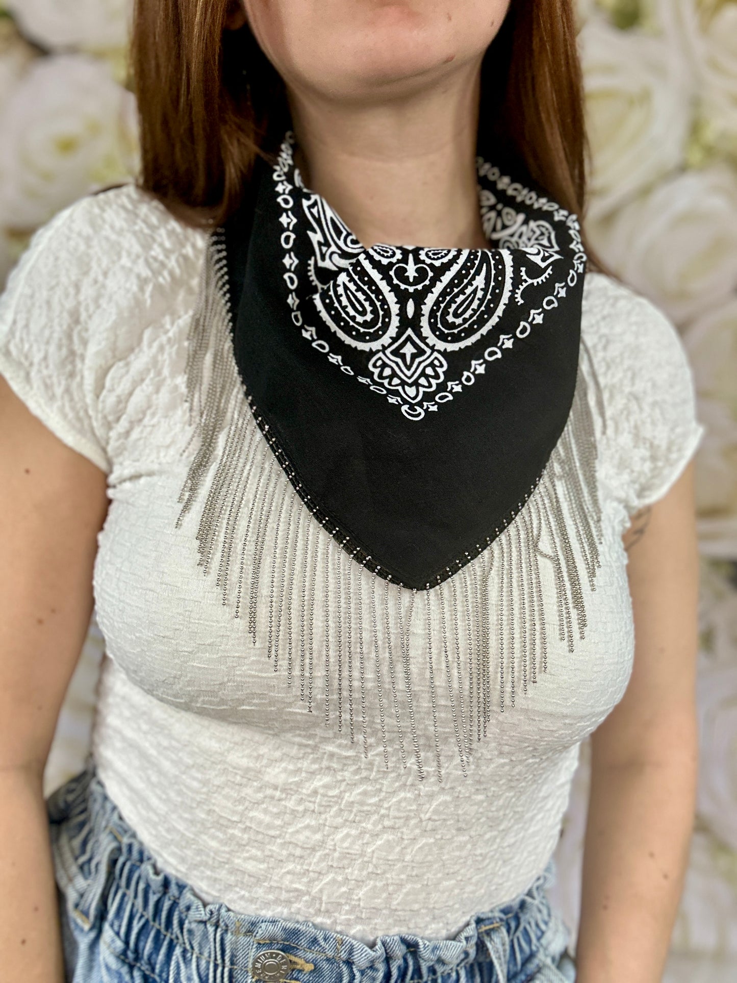 Howdy Partner Chain Fringe Bandana (Black)