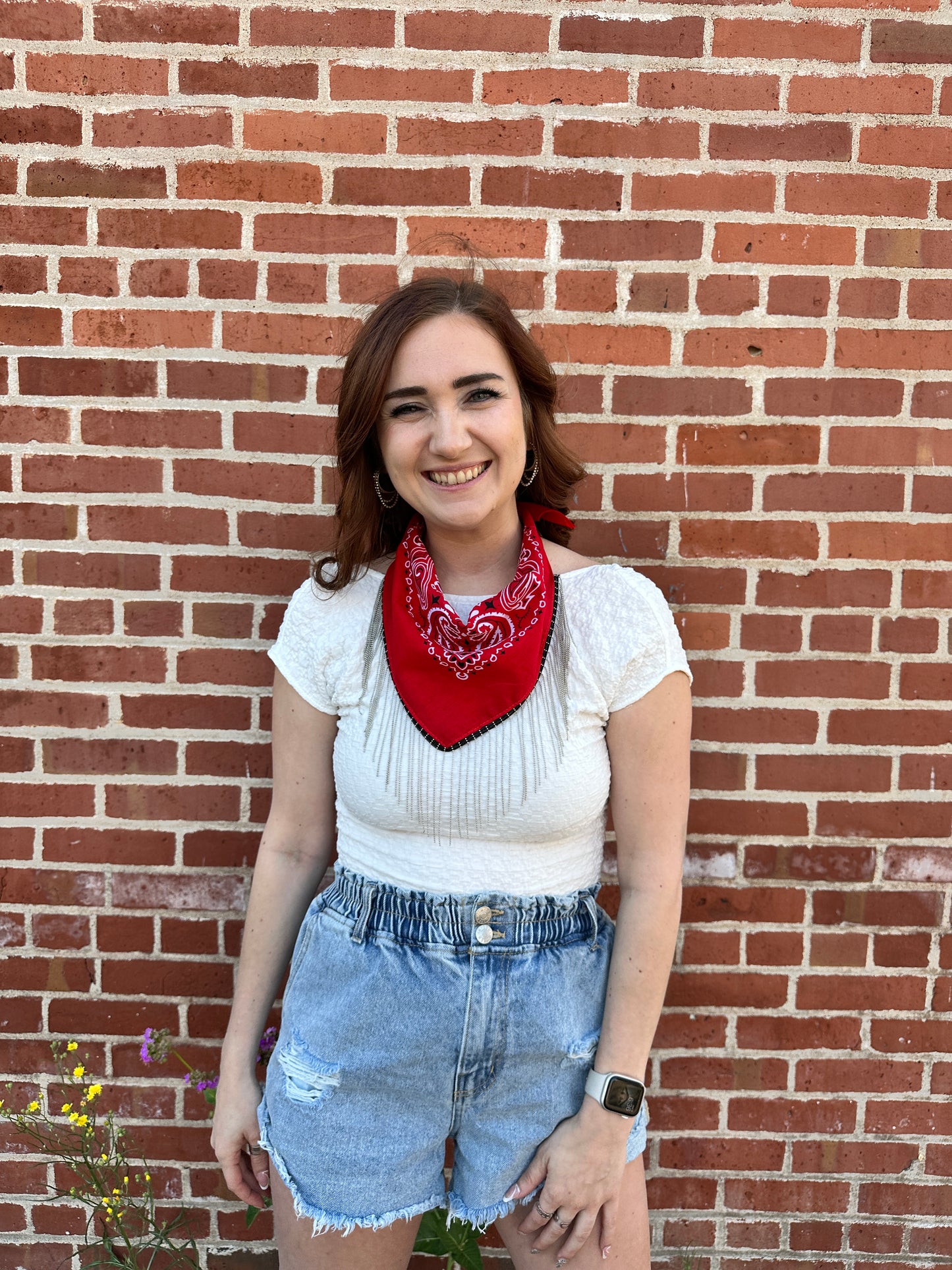 Howdy Partner Chain Fringe Bandana (Red)