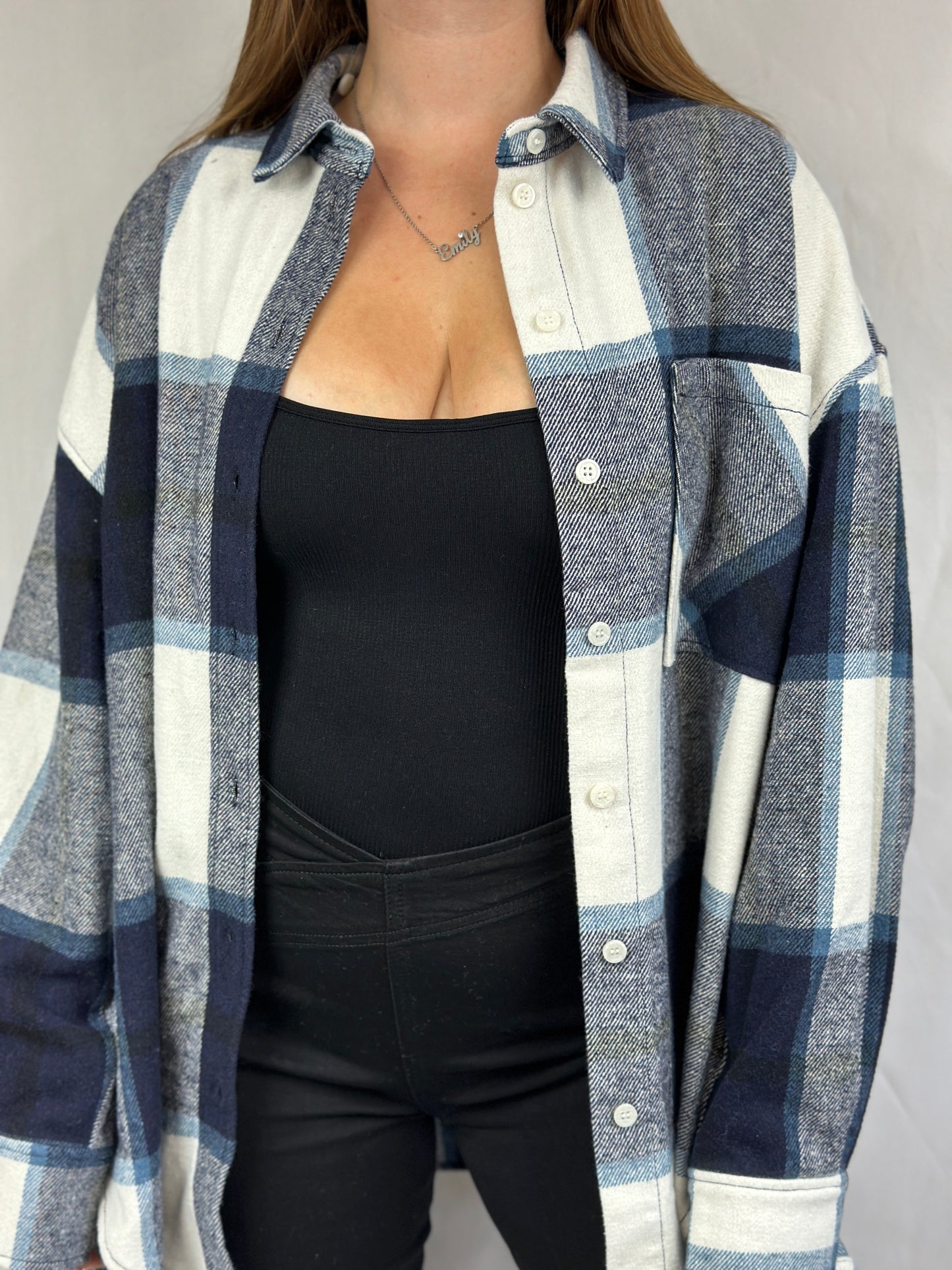 Kayla Oversized Plaid Shacket (Blue)