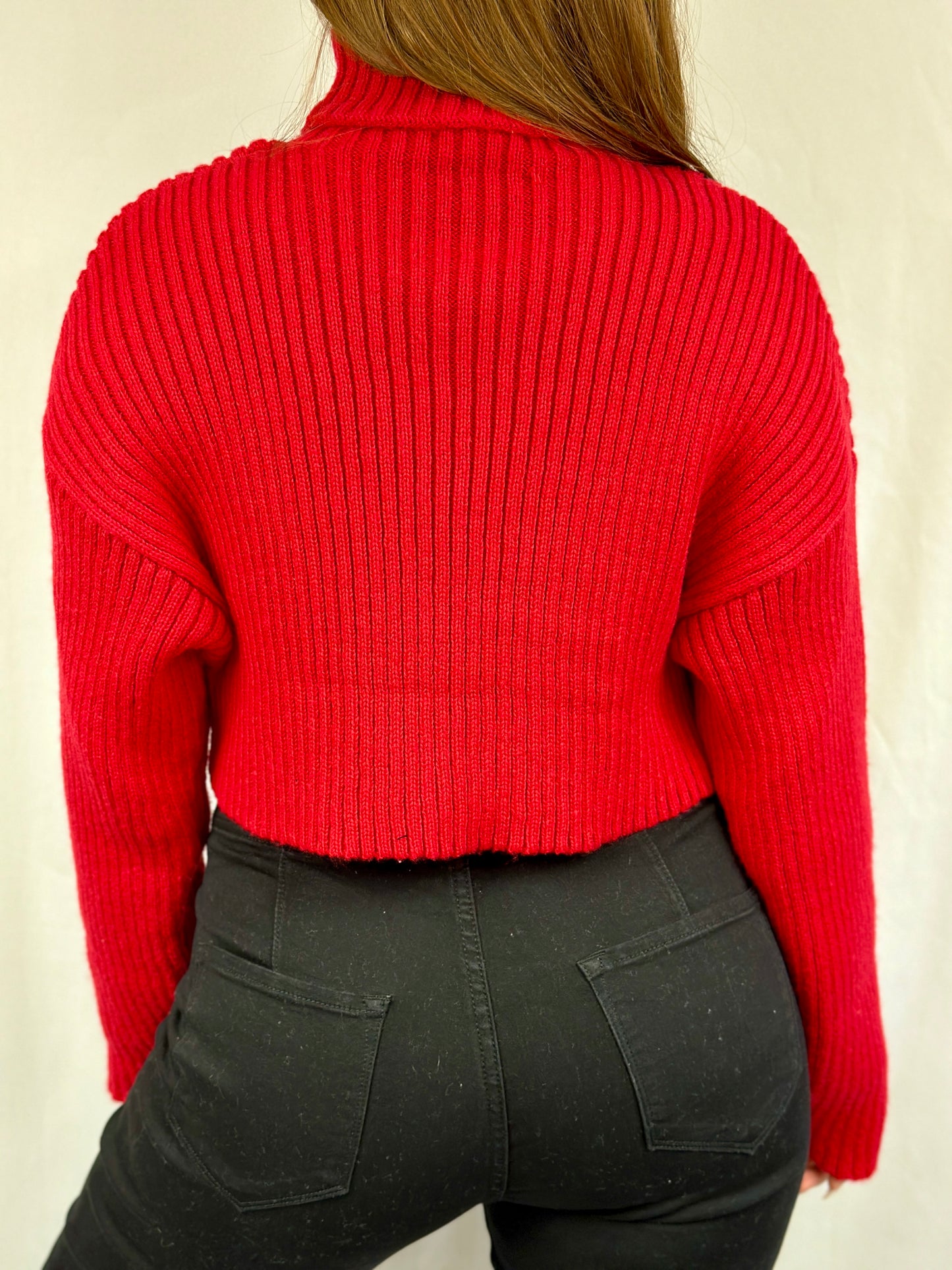 Ruby Cropped Turtleneck Sweater (Red)