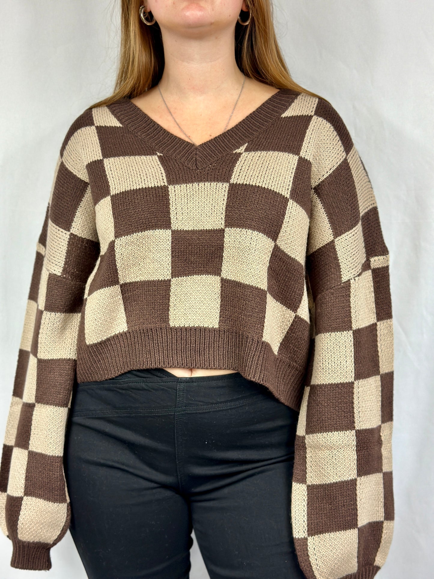 Check On Me Checkered Sweater (Brown)