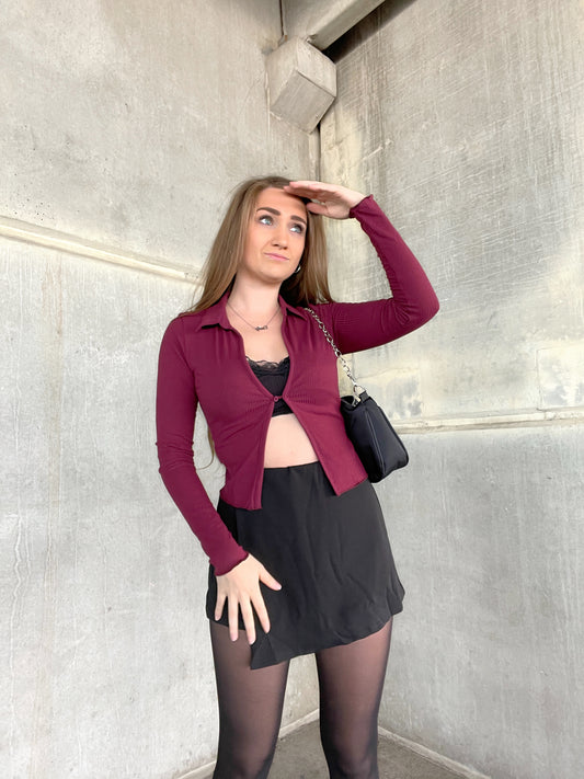 Andi Open Front Long Sleeve (Burgandy)