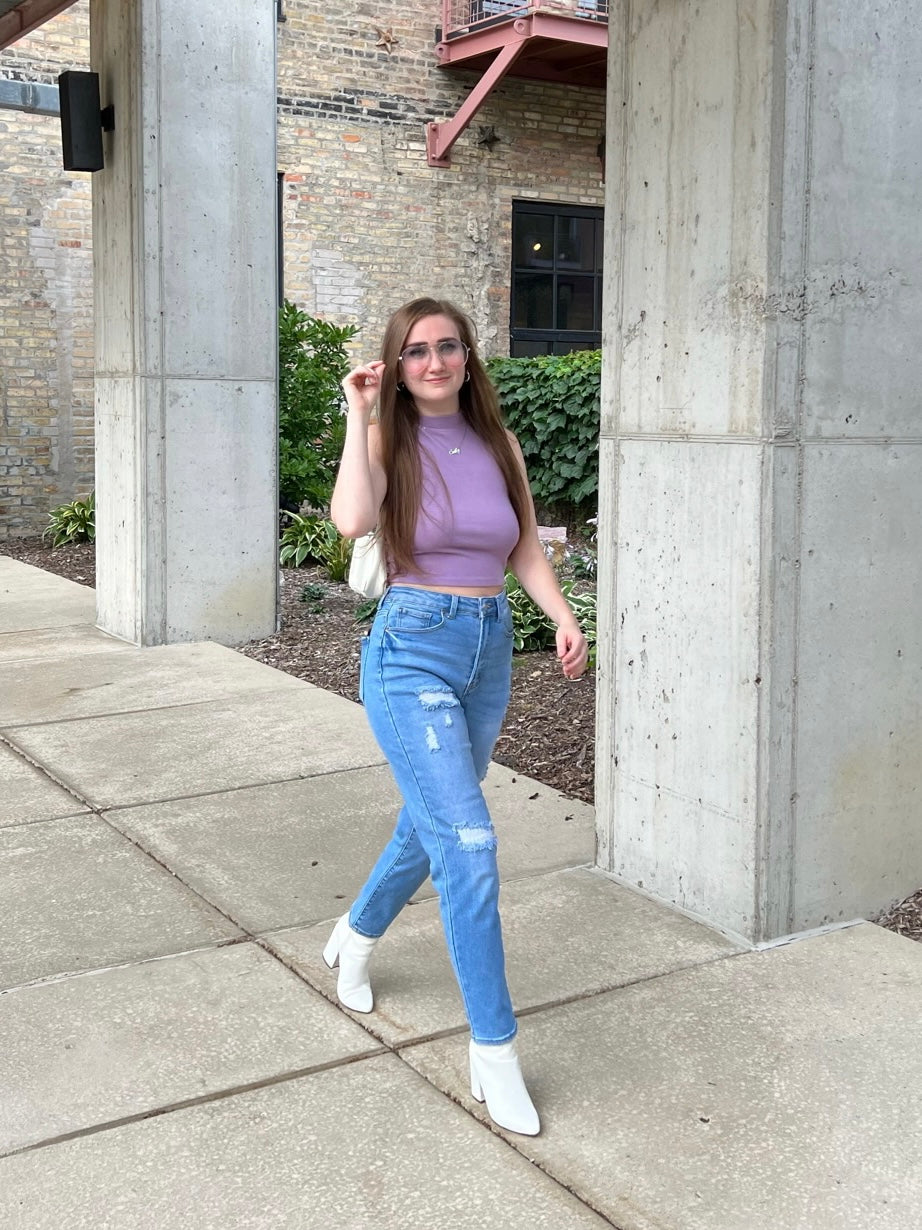 Marcy Mock Neck Crop Top (Lavender)