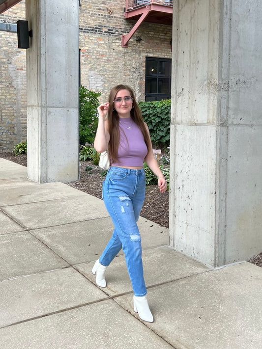 Marcy Mock Neck Crop Top (Lavender)