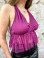 Heavenly Halter Mesh Peplum Top (Plum)