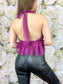 Heavenly Halter Mesh Peplum Top (Plum)