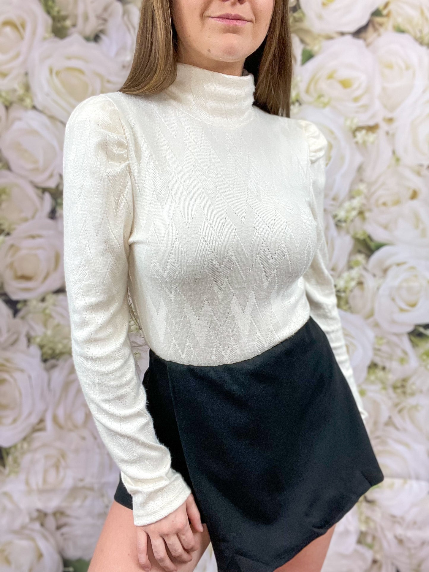 Divine Ruched Sleeve Turtleneck (Cream)