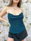 She Sparkles Glitter Cowl Neck Top (Blue/Green)