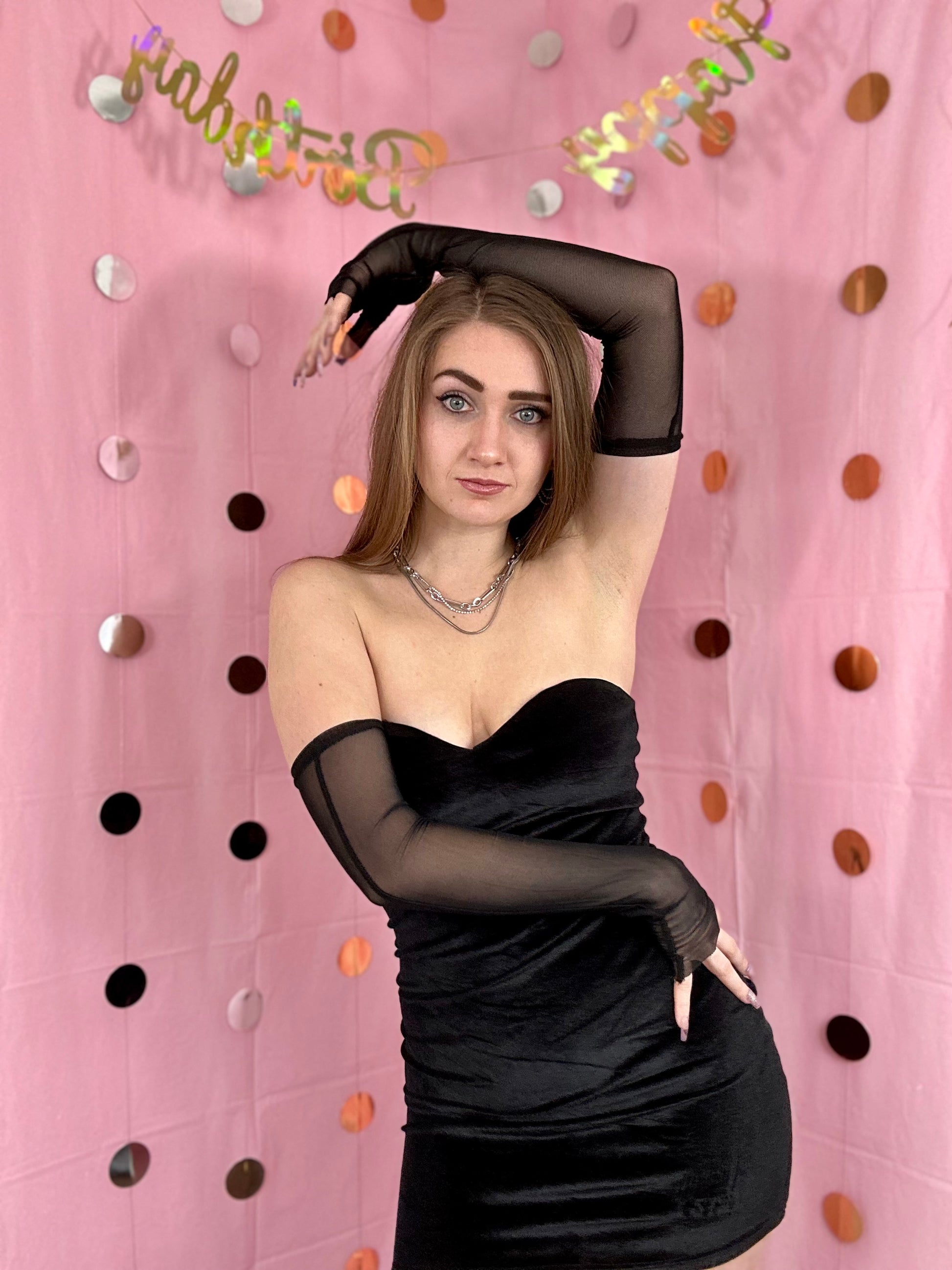 black dress pink gloves Cupid Dress & Pink Gloves Borrowed From
