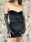 Hepburn Strapless Velvet Dress with Mesh Gloves (Black)