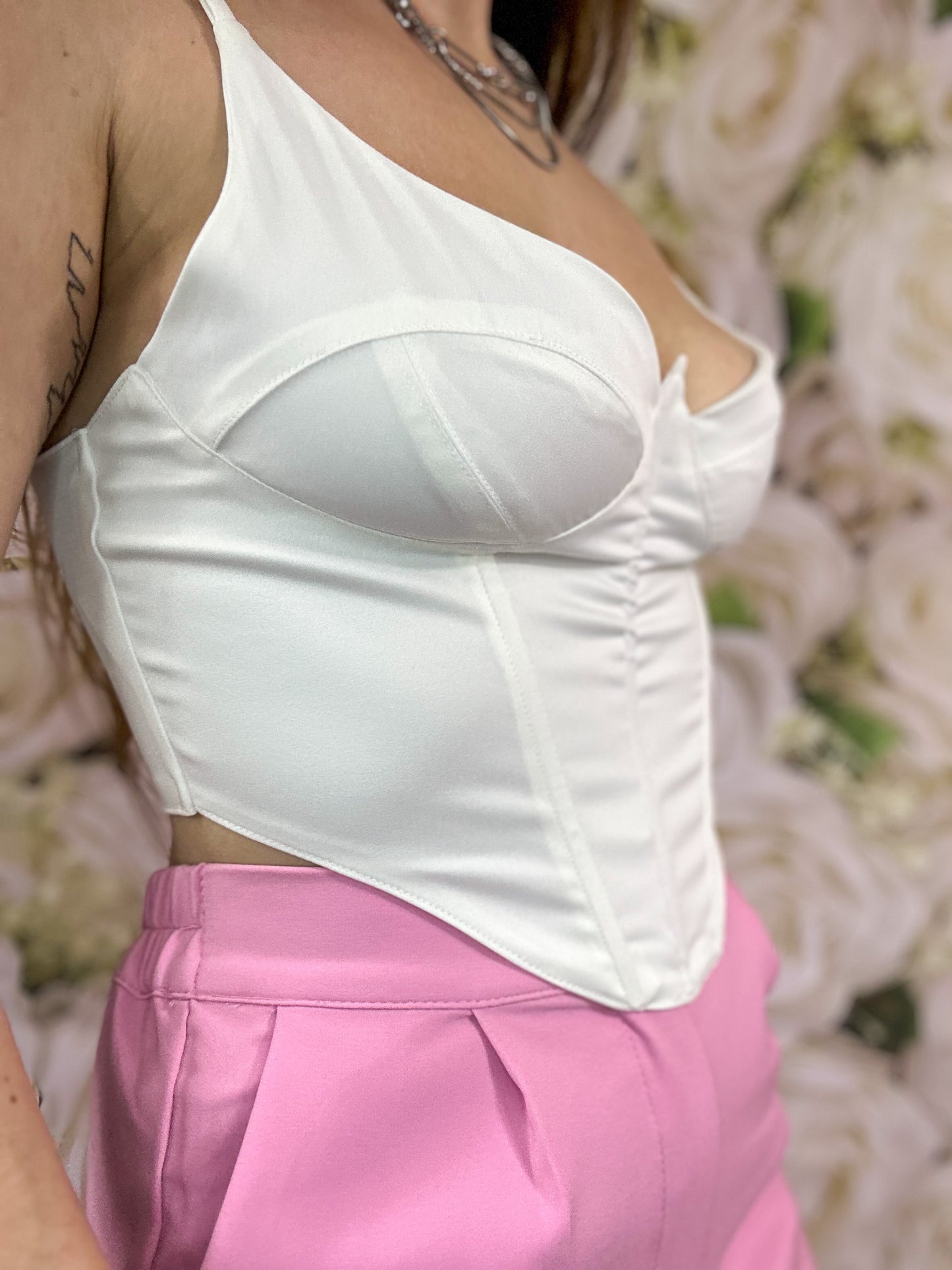 Love Dove Satin Corset Top (White)