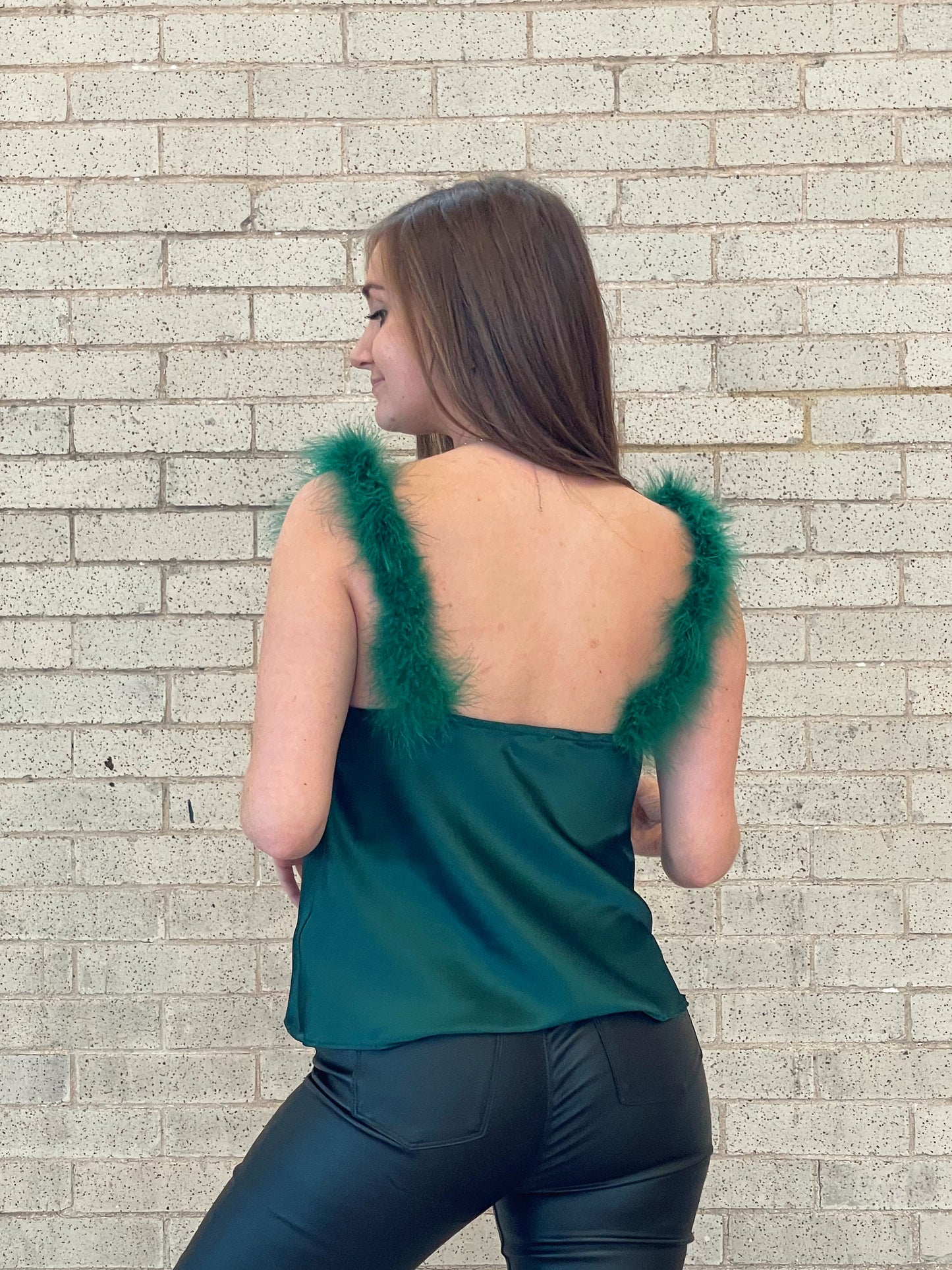 Too Chic For You Feather Top (Emerald)